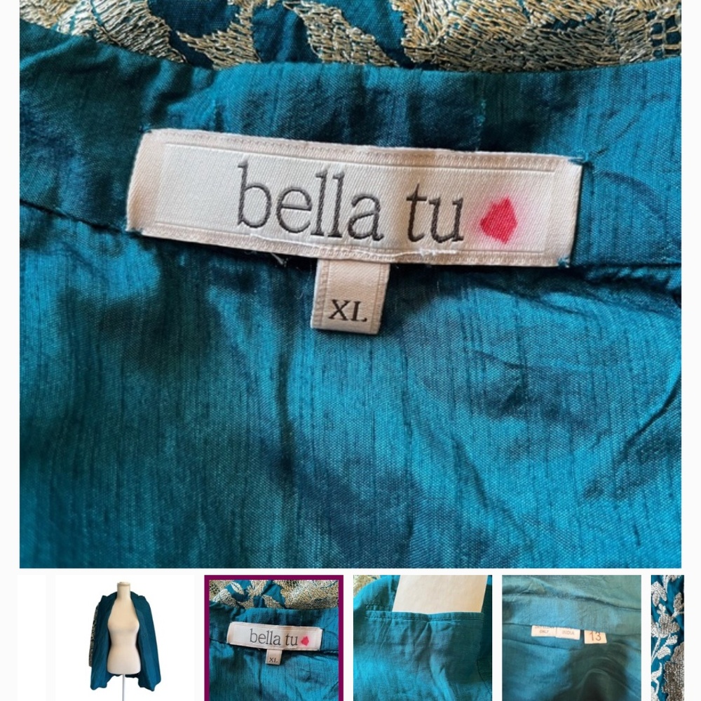 Teal and Gold Embroidered Jacket - Picture 2 of 4